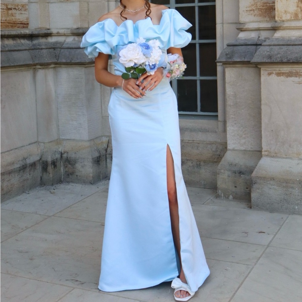 Stacees Off-the-Shoulder Ruffled Prom Dress